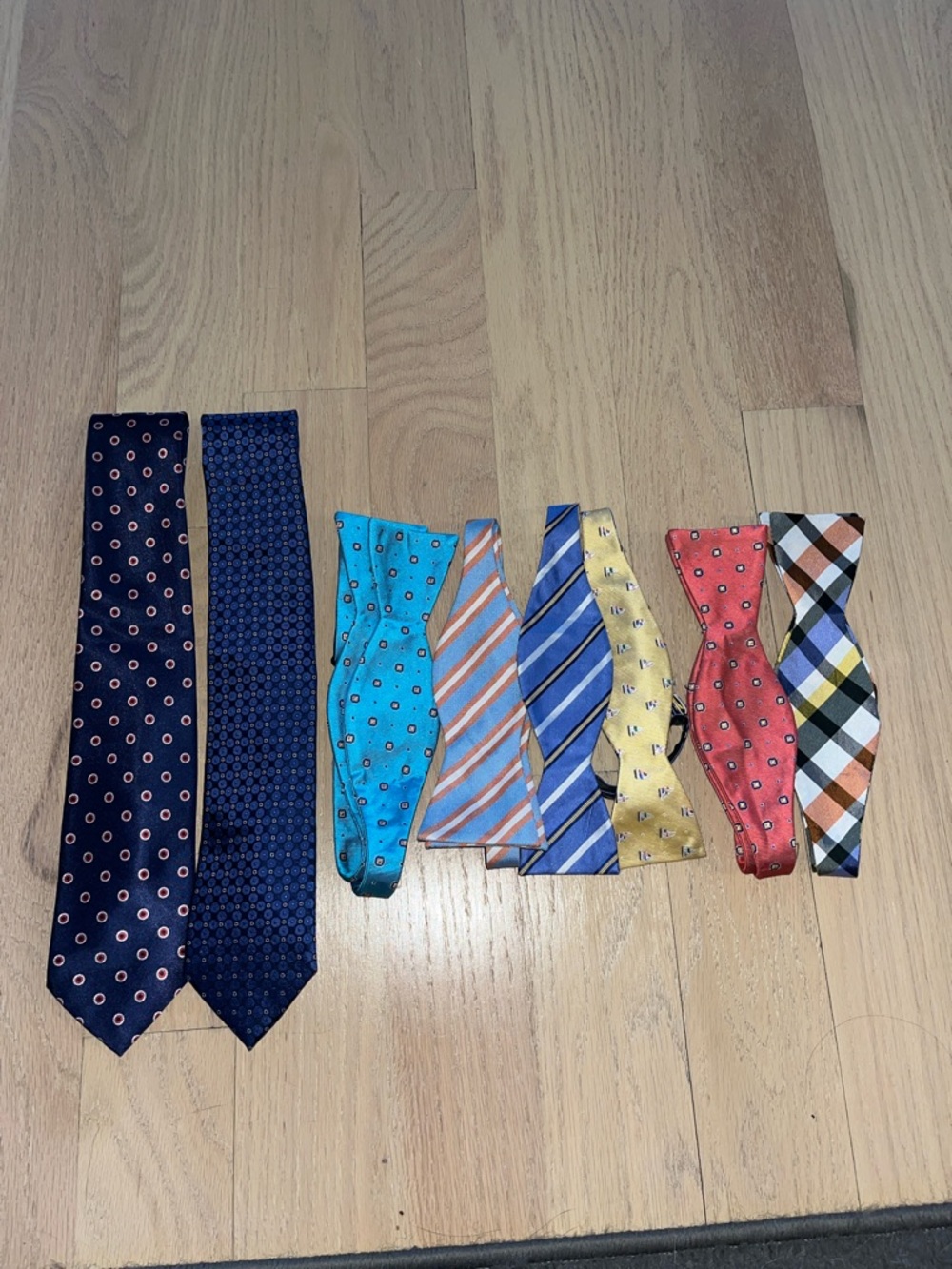 Men's Assorted Bow Ties and Neckties - Blue, Turquoise, Yellow, Coral, Plaid